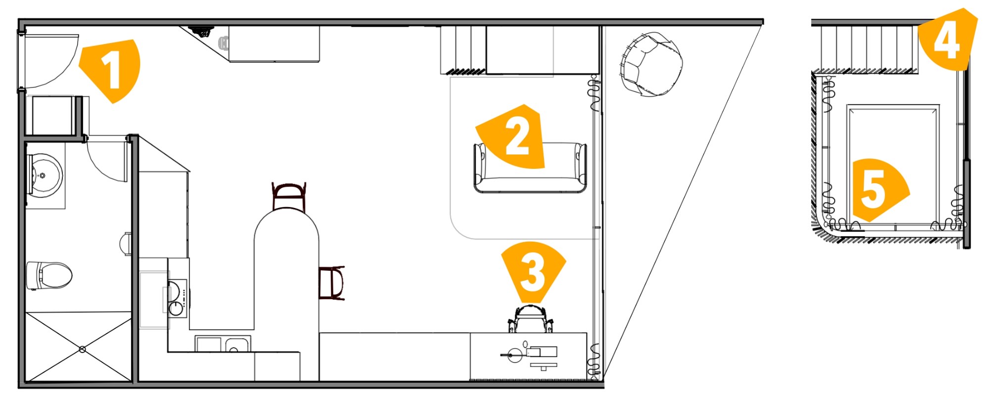 Top floor plan with numbered views